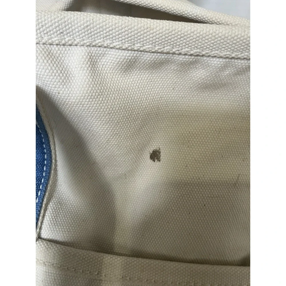 Vintage Lands End Tote 90s Blue White Canvas Large 5 Pocket Double Handle